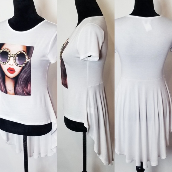 High Low Tee Shirt  With Faux Diamond Accent - Picture 5 of 6